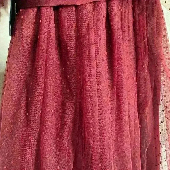 Lulu’s Lovely Influence Wine Red Tulle Swiss Dot Tie-Strap Coquette Midi Dress L - Picture 12 of 13